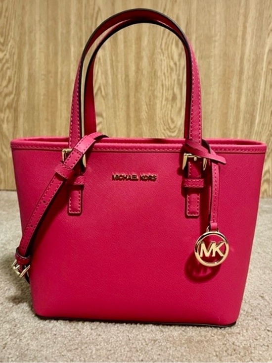 Michael Kors Handbags - Michael Kors Hot Pink Saffiano Leather Tote with Gold MK Charm